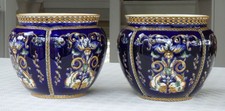 Céramique faience Gien bleu Renaissance lot 2 cache-pots french earthenware