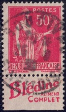 Bande publicitaire BLÉDINE - Publicitimbre oblitéré Paix n°283 au type 4