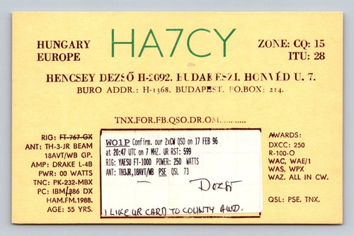 Ham radio qsl ha7cy - qsl,