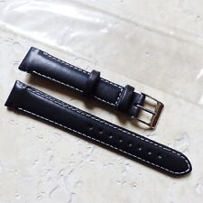 BRACELET de MONTRE en CUIR VERITABLE NOIR LISSE 16mm NEUF