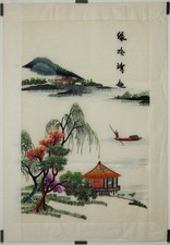 Broderie asiatique sur soie Circa 1980 Affiche Originale Asie
