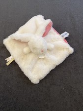 Doudou plat Lapin blanc rose