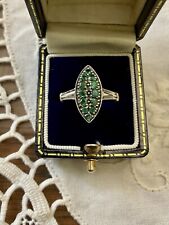 MARQUISE ÉMERAUDES, ARGENT MASSIF, Sublime BAGUE ANCIENNE