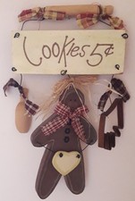 Suspension décorative "Cookies" - Bois & textile - 31 x 21 cm (Country Casa)