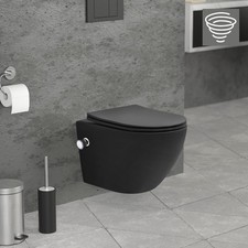 WC suspendu chasse d'eau tornado fonction bidet noir mat avec siège Softclose