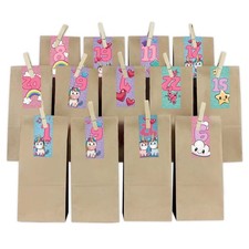 Calendrier De L'Avent Set Licornes Rayures Avec Sacs en Papier Pinces Bois Y067