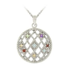 925 Argent Multi Pierres Précieuses & Diamant Pendentif Cercle