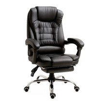 Chaise de Bureau Ergonomique Présidentielle Pivotante en Similicuir Noir