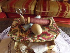 Ancienne boîte à couture,3 tiroirs,tissu de Gènes,mercerie ancienne,rangement