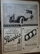 DELAUNAY BELLEVILLE auto + RICQLES + DUFAUX publicité papier ILLUSTRATION  1923