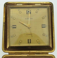 EUROPA TRAVELING CLOCK C.1960 7JEWELS CASE ALARM GERMANY COLLECTIBLE