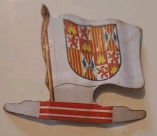 ARMOIRIES ESPAGNE DRAPEAU TOLE LITHO VINTAGE AMERICORAMA L'ALSACIENNE 1960