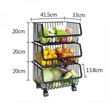 X Chariot Métal Noir Polyvalent 3 Étages Paniers Ameublement Maison Cuisine Dfh