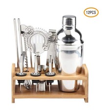 187561 Kit 12 + 1 pièces 550ml de socle en bois Barman et guide cocktail