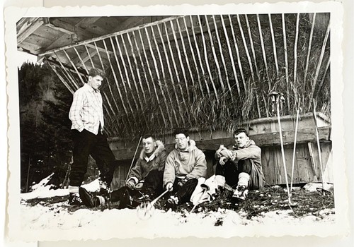 1940s winter cabin men resting - cabin,