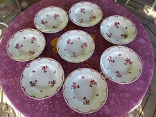 8 Assiettes Creuses anciennes Faience Fénal Badonviller Décor Floral Rouge 23cm