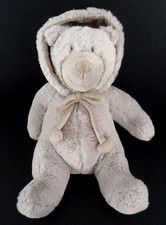B4. Doudou peluche ATMOSPHERA FOR KIDS OURS gris capuche pompon coeur 42cm NEUF*