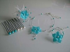 Parure enfant Turquoise/Crème collier bracelet robe Mariage/Cérémonie pas cher