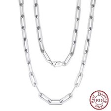 Paper Clip Chain Necklace S925 Sterling Silver 22inches 55cm Gift For Men Women 