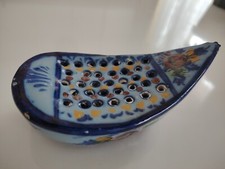  Pottery Ceramic Frog Vase Boat Blue Floral Vestal Alcobaca Portugal 10"L