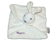 Doudou plat lapin blanc bleu PICOT 2