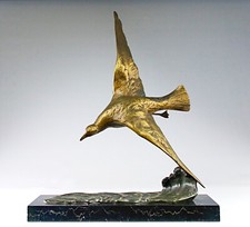 A. Van Kote, Mouette Planant sur Vagues, Sculpture Bronze, Belgique Fin-XIXe 