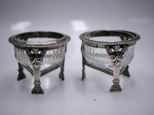 PAIRE DE SALERONS TRIPODE EN ARGENT MASSIF POINCON COQ PARIS 1809 ANGELOTS