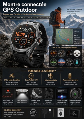 Montre connectée gps outdoor - connectée,