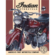 PLAQUE PUBLICITAIRE MOTO INDIAN -INDIAN MOTORCYCLES VINTAGE USA- 40X30 CM