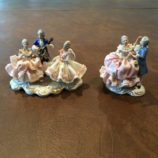 2 GROUPES EN PORCELAINE SAXE DRESDEN  1 MUSICIEN ET DANSEUSES  1 DANSEURS Signés