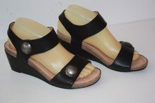 FOOTSIDE Sandales à Scratchs Talons Compensés Cuir Noir T 38 TBE