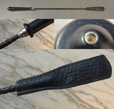 01 Ancienne neuve cravache luxe cuir Argent Massif Saphir Jaune