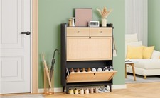 (Noir) N-000-C-1609 Rotin à Quatre Portes Armoire à Chaussures Pour La FR