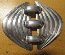 BOUCLE de CEINTURE ART DECO ancienne FEUILLES de PALMIER métal argenté 10cmX9cm