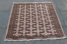 Ancien Tapis Oriental Turkmène Fait Main En Laine Marron Petit Tapis 128x104cm