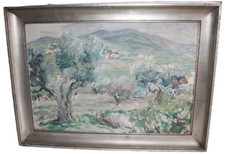 Ancien tableau huile sur toile, paysage provençale, oliviers, dim. 73 x 50 cm