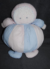?Doudou Poupée Chiffon RMUNDIAose Bleu Rayé Boule Tissus 35 Cm Vintage TTBE