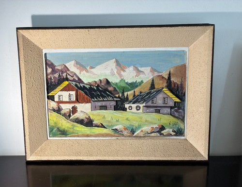 Tableau relief bois - relief, "chalets