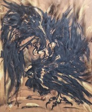 Tableau peinture combat coq - tableau,