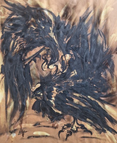 Tableau peinture combat coq - tableau,