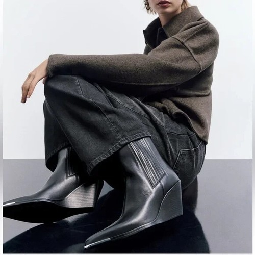 Zara women black leather - zara,