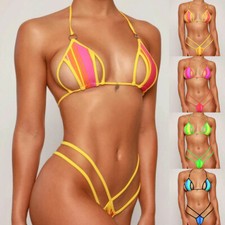 Us Women's Sexy Bikini Set Cutout Bra Micro Mini Min G-String Lingerie Set /