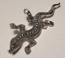 ANCIEN BIJOU BROCHE LEZARD SALAMANDRE GECKO ARGENT MASSIF ET MARCASSITE # K28