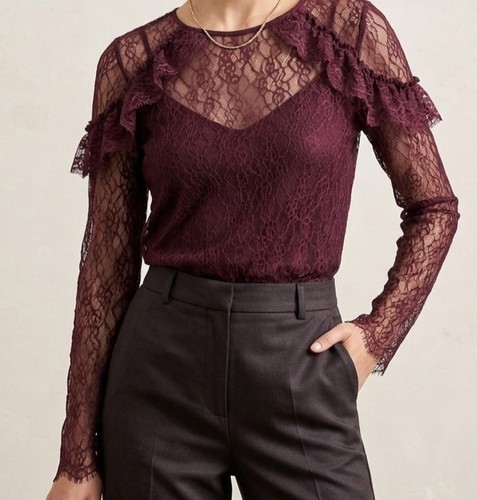 Blouse dentelle zara bordeaux - dentelle,