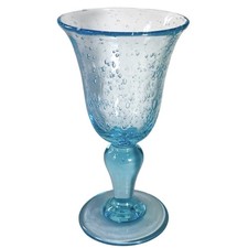 Biot grand verre À Vin Sur Pied  bleu turquoise Signé N°1
