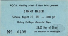 Sammy Hagar 1980 Tour Inutilisé Concert Ticket Van Halen