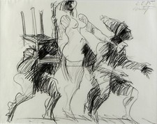 Hermann Rastdorfer, Du « train de fous », nu, dessin au charbon, encadré