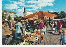 OLD POST CARD SUEDE SWEDEN SVERIGE KARLSTAD Torget med Domkyrkan i bakgrunden