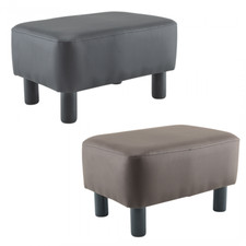 Repose-Pieds Pouf Rectangulaire Faux Cuir Pieds en Bois ou Tabouret de Chambre
