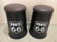 Tabouret Vintage métal route 66 Noir - assise similicuir Bar Salon - lot de 2